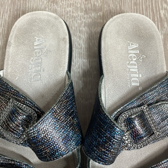 Alegria Jade Glimmer Glam Slide Sandals Buckle Leather Straps EU 39 (US 9) - Picture 6 of 16